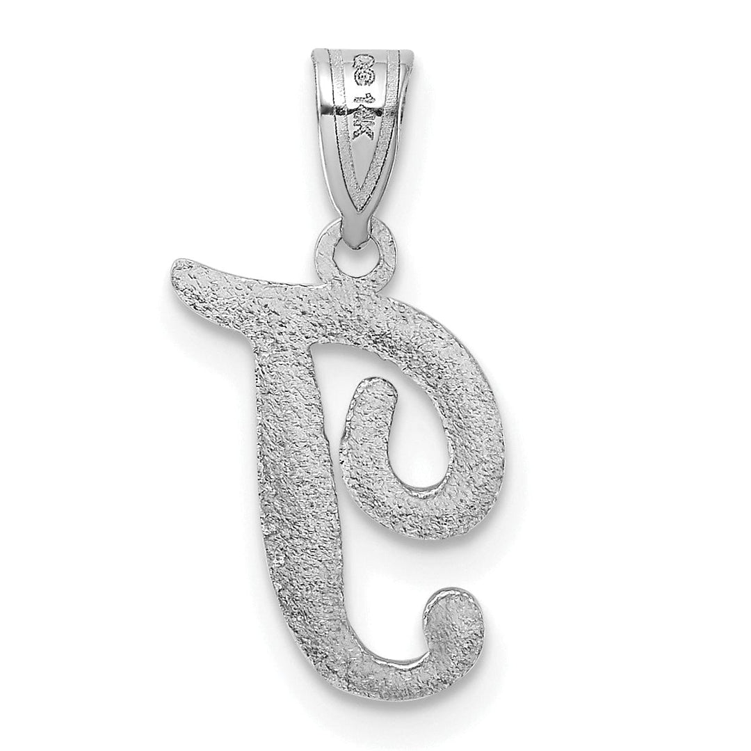 14K White Gold Medium Size Script Design Letter T Initial Charm Pendant
