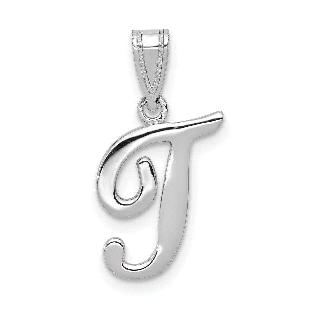14K White Gold Medium Size Script Design Letter T Initial Charm Pendant