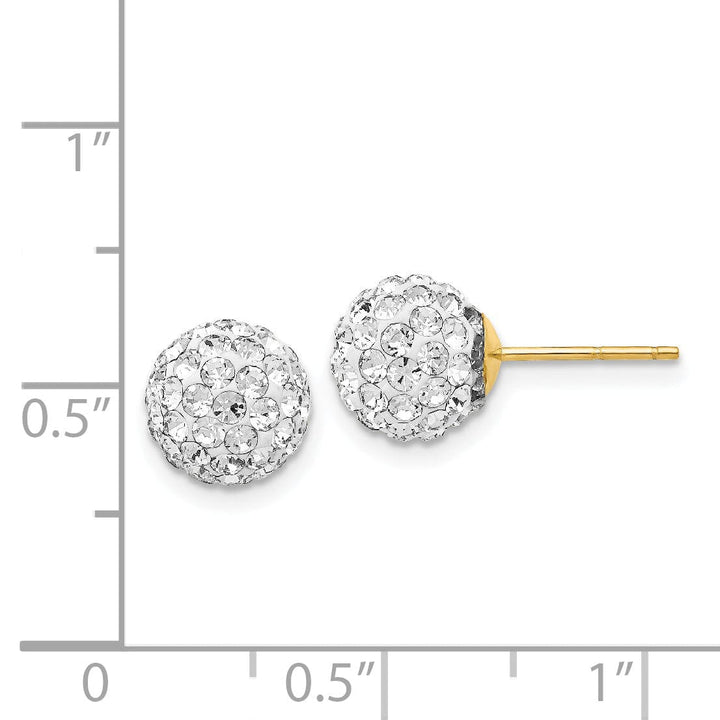 14k Yellow Gold 10mm Disco Ball Crystal Stud Earrings