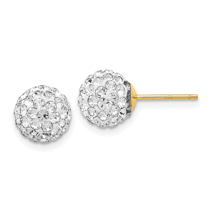 14k Yellow Gold 10mm Disco Ball Crystal Stud Earrings