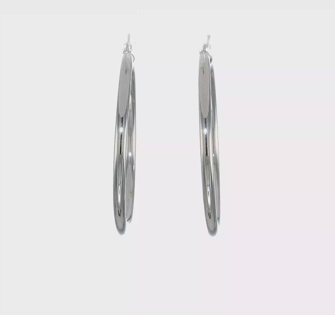 10k White Gold Polish 3MM Wide Round Hoop Earrings