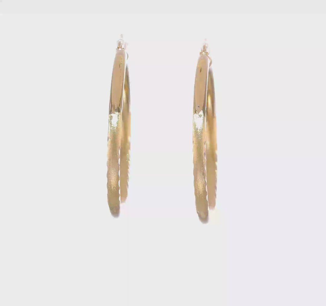 10k Yellow Gold Satin D.C Round Hoop Earrings