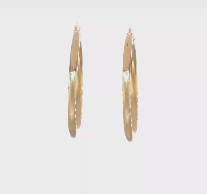 10k Yellow Gold Satin D.C Round Hoop Earrings