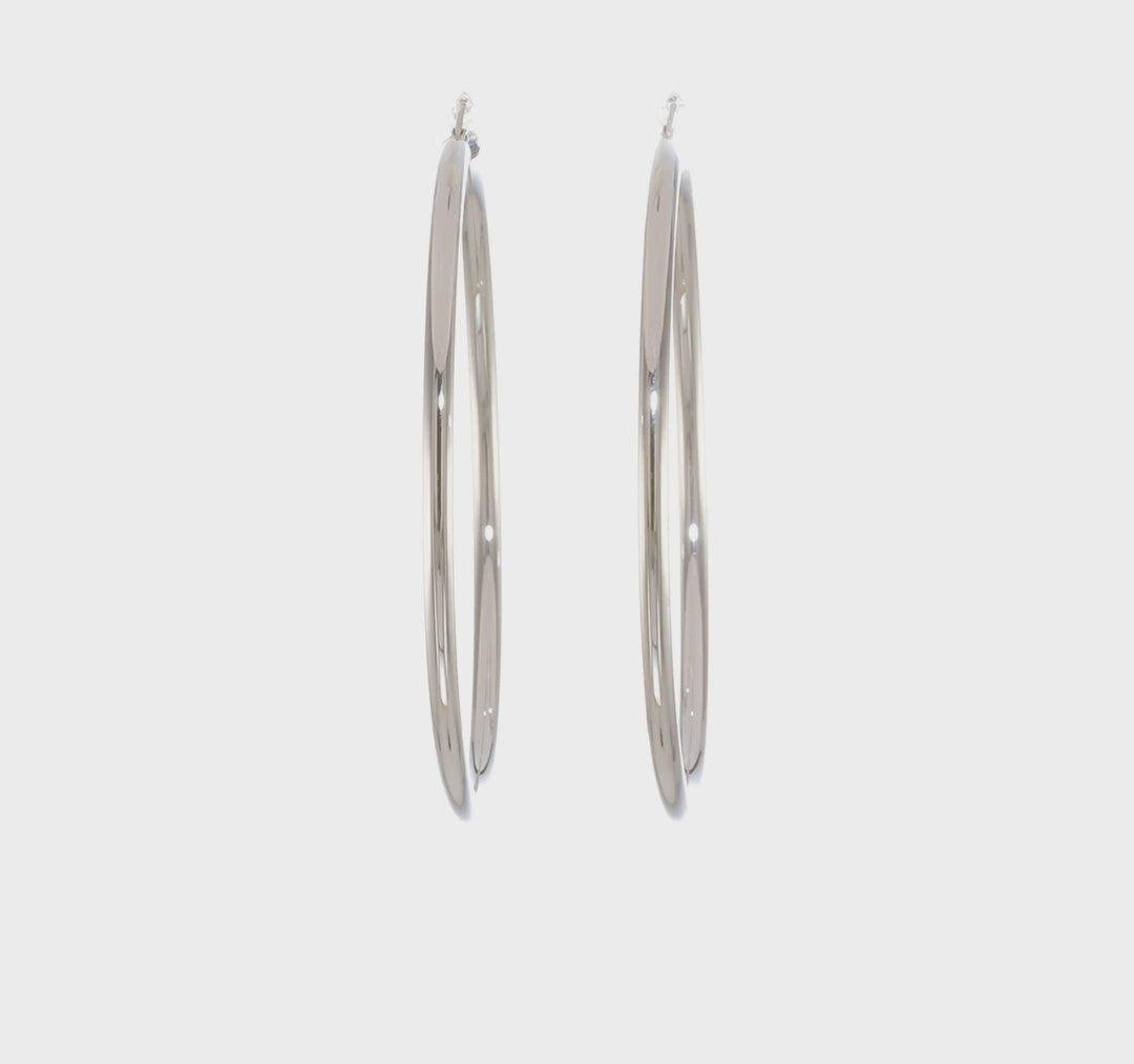 14K White Gold Polished 3mm Tube Hoop Earrings