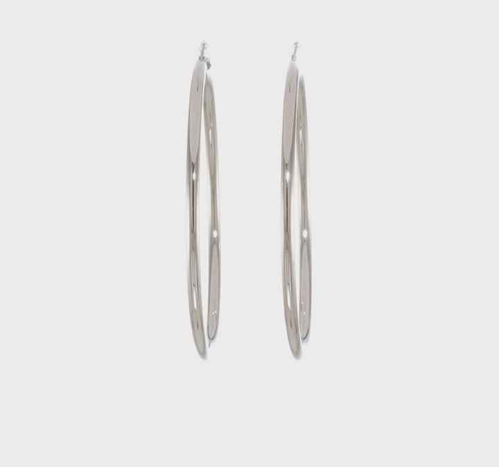 14K White Gold Polished 3mm Tube Hoop Earrings
