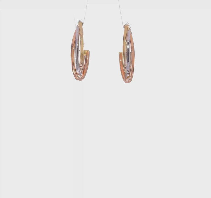 14k Tri Color Gold Polished Hoop Earrings