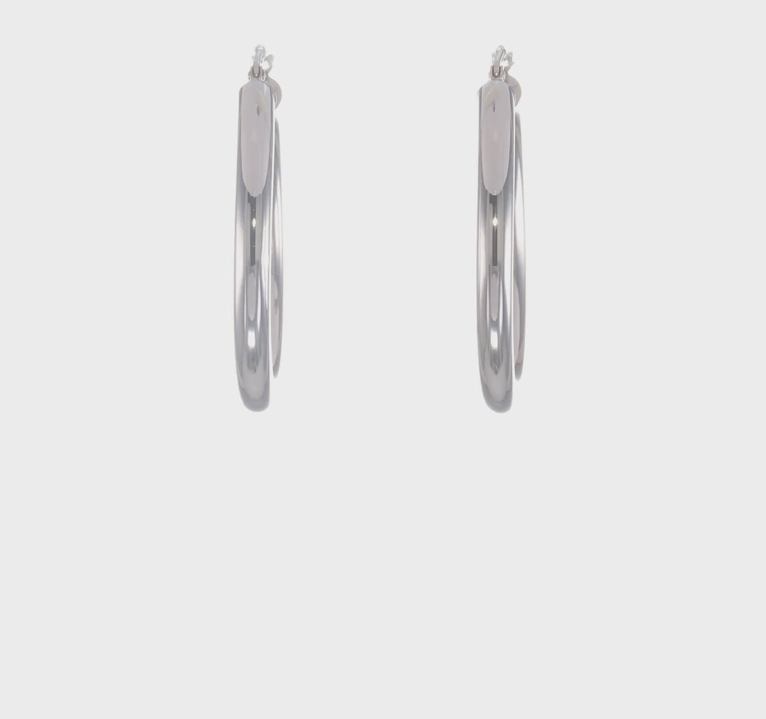 14K White Gold Polish Lightweight Hoop Earrings