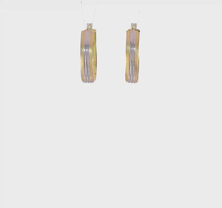 Leslie 14k Two Tone Gold Textured Hoop Earrings