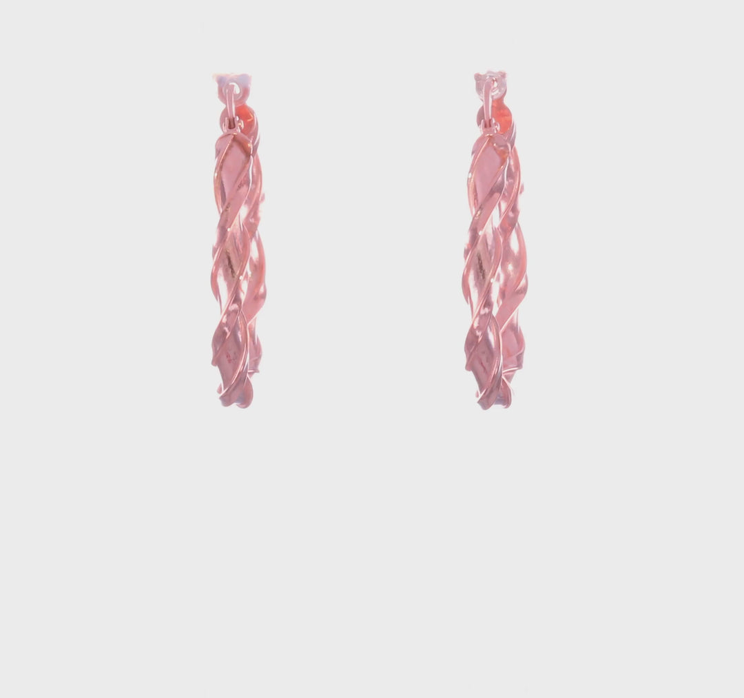 10K Rose Gold Polished Finish Twisted Hoop Earrings