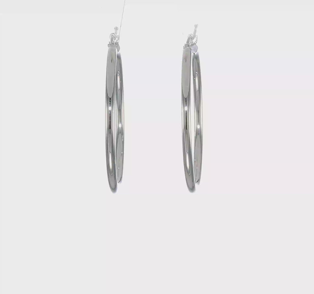 10k White Gold Polished 2.5MM Round Hoop Earrings