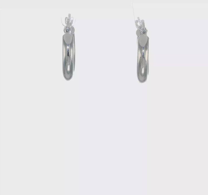 10k White Gold Polished Round Hoop Earrings