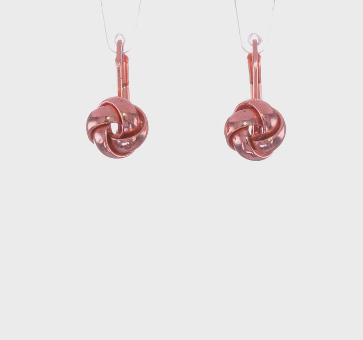 14k Rose Gold Polished Finish Love Knot Leverback Earrings