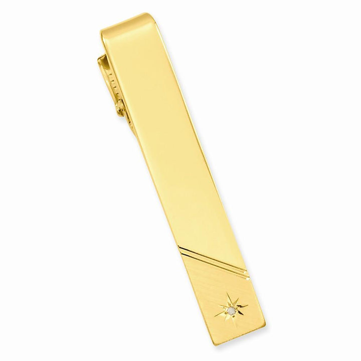 Gold Plated Diamond Polished Florentined Tie Bar