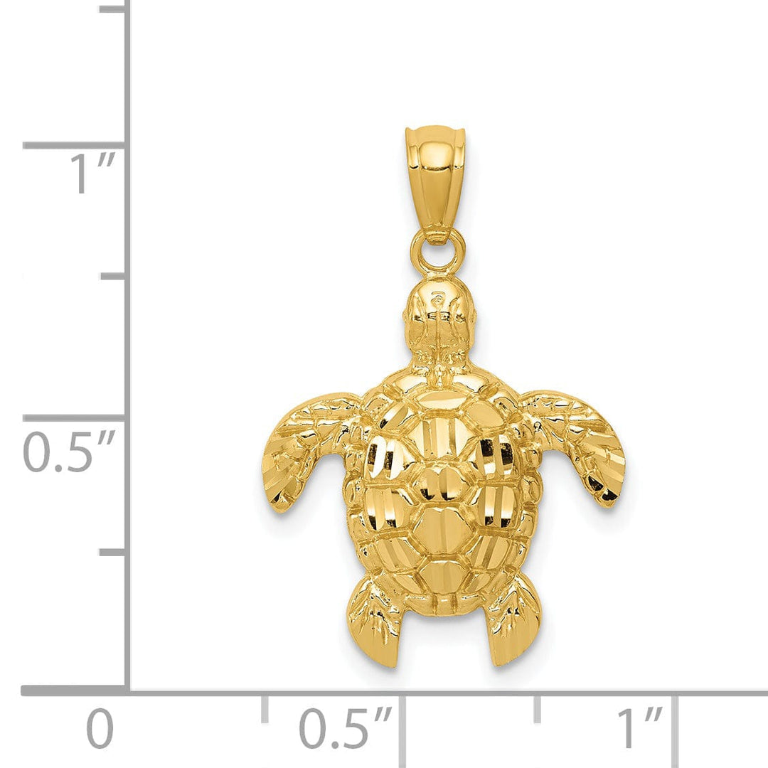 14k Yellow Gold Casted Solid Polished Finish Sea Turtle Charm Pendant