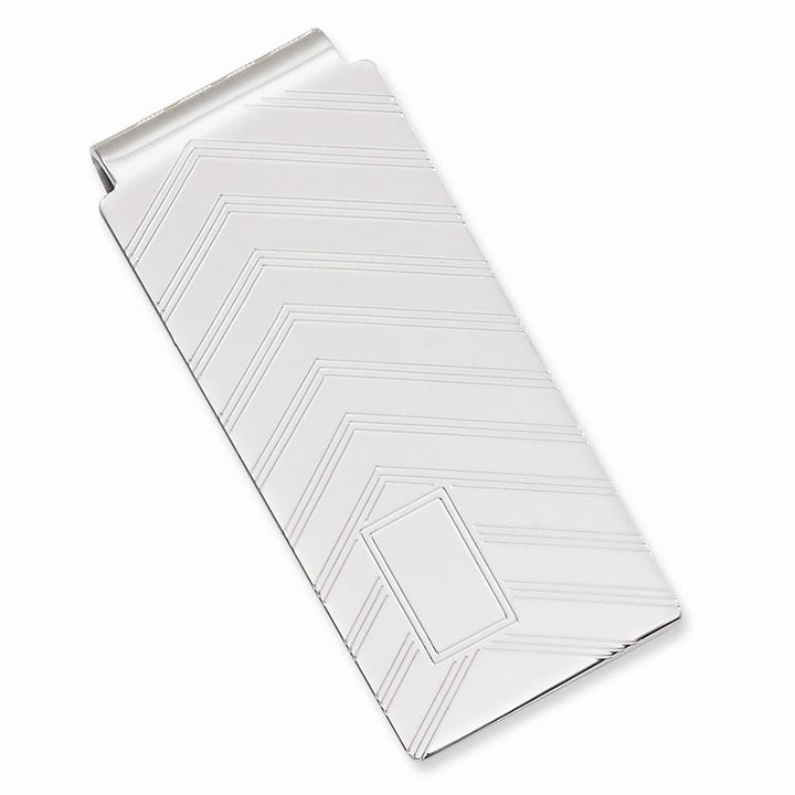 Rhodium Plated Angles Engravable Hinged Money Clip