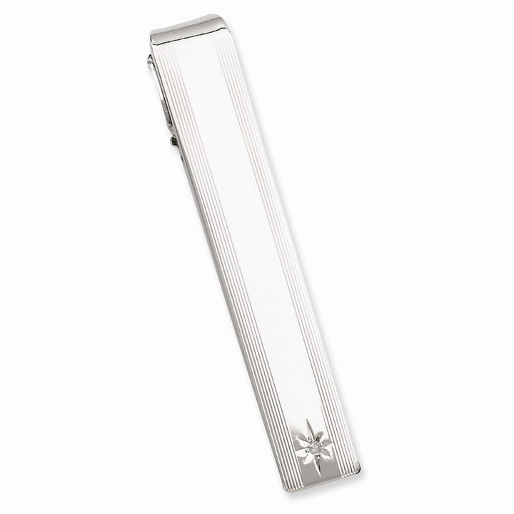 Rhodium Plated Diamond Tie Bar