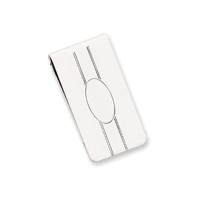 Rhodium Plated Engravable Oval Center Money Clip at $ 48.84 only from Jewelryshopping.com