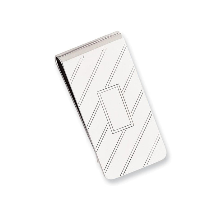 Rhodium Plated Etched Diagonal Line Money Clip