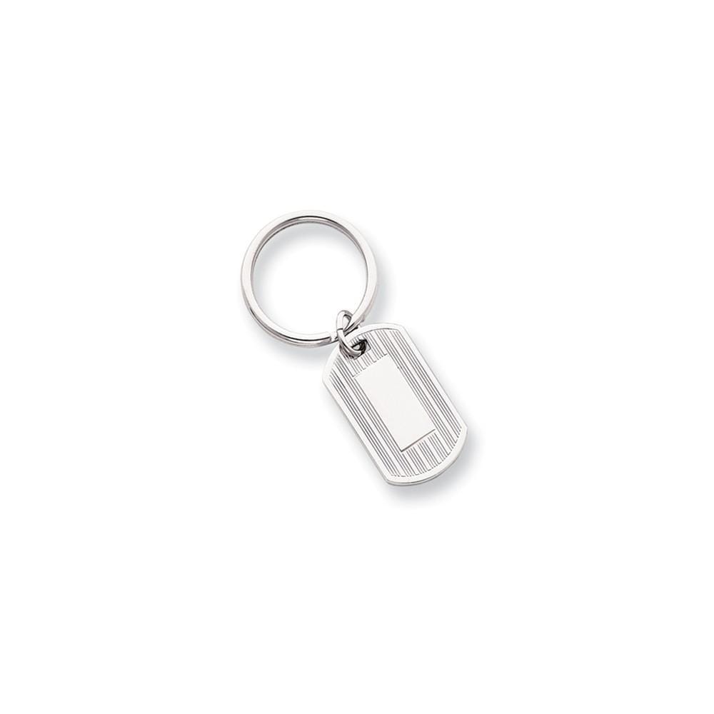 Rhodium Plated Etched Lines Key Ring