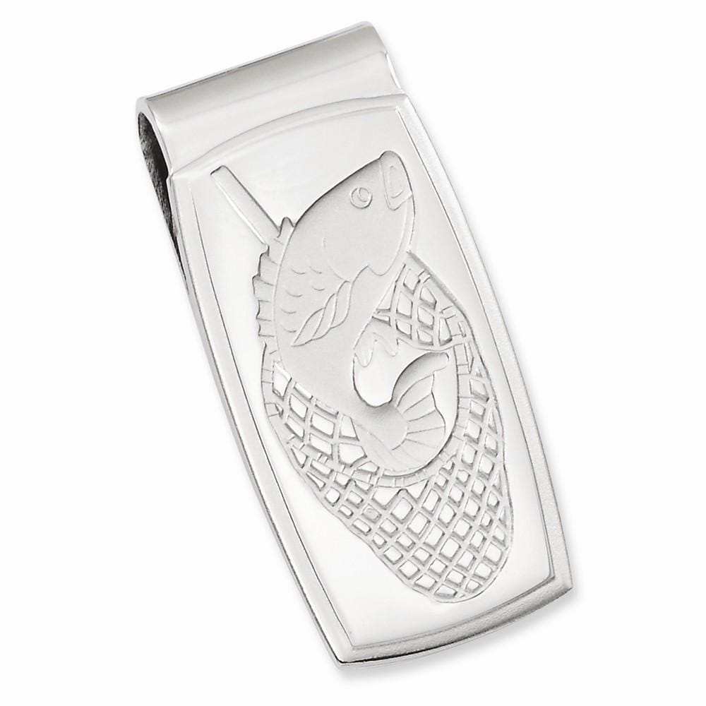 Rhodium Plated Fish in Net Hinged Money Clip