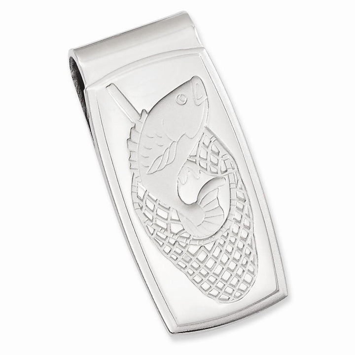 Rhodium Plated Fish in Net Hinged Money Clip