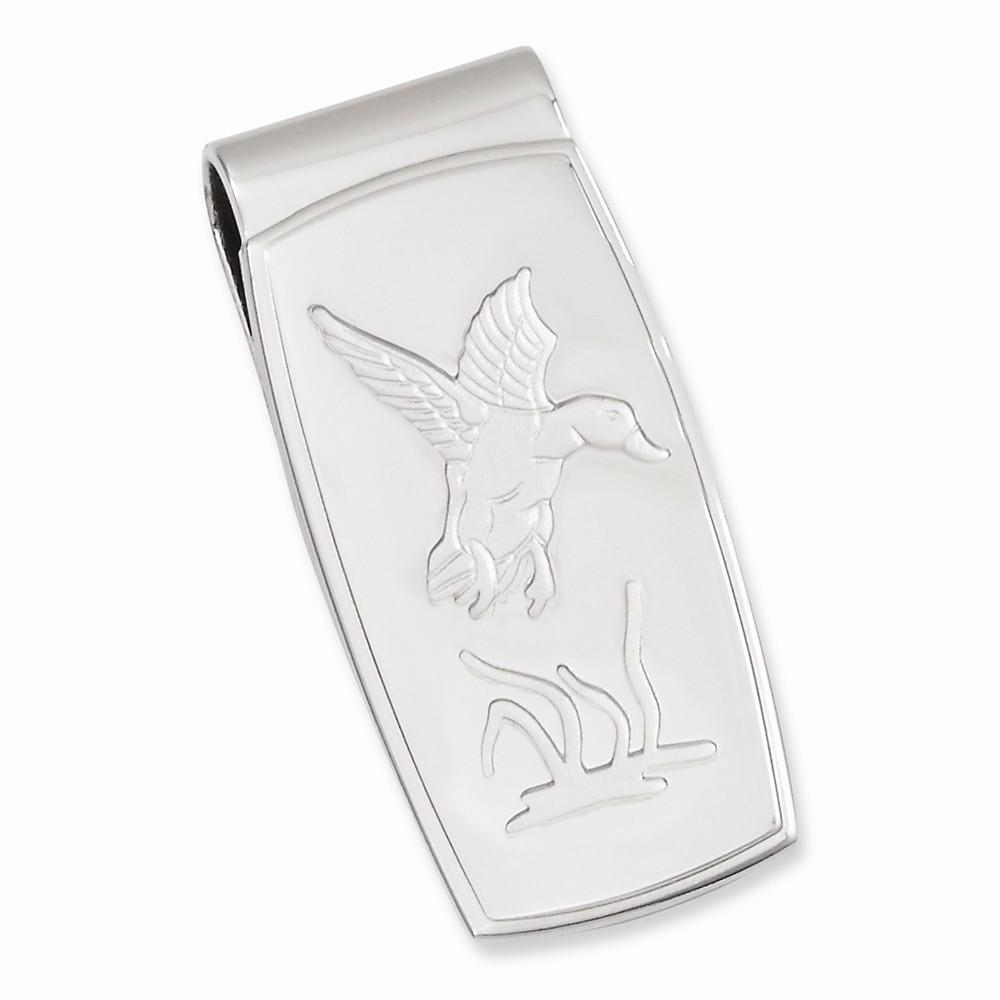 Rhodium Plated Flying Duck Hinged Money Clip