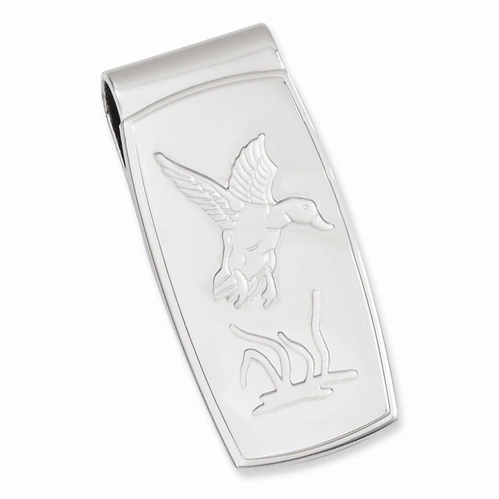 Rhodium Plated Flying Duck Hinged Money Clip