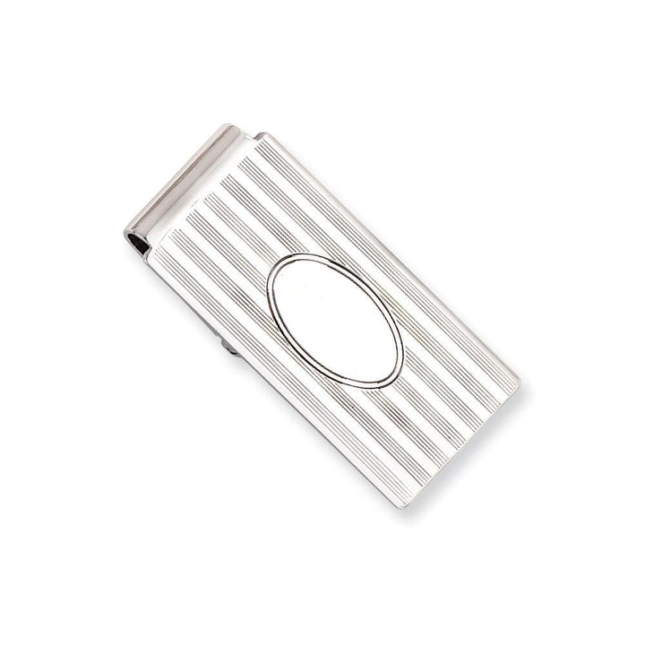 Rhodium Plated Horizontal Lines Hinged Money Clip