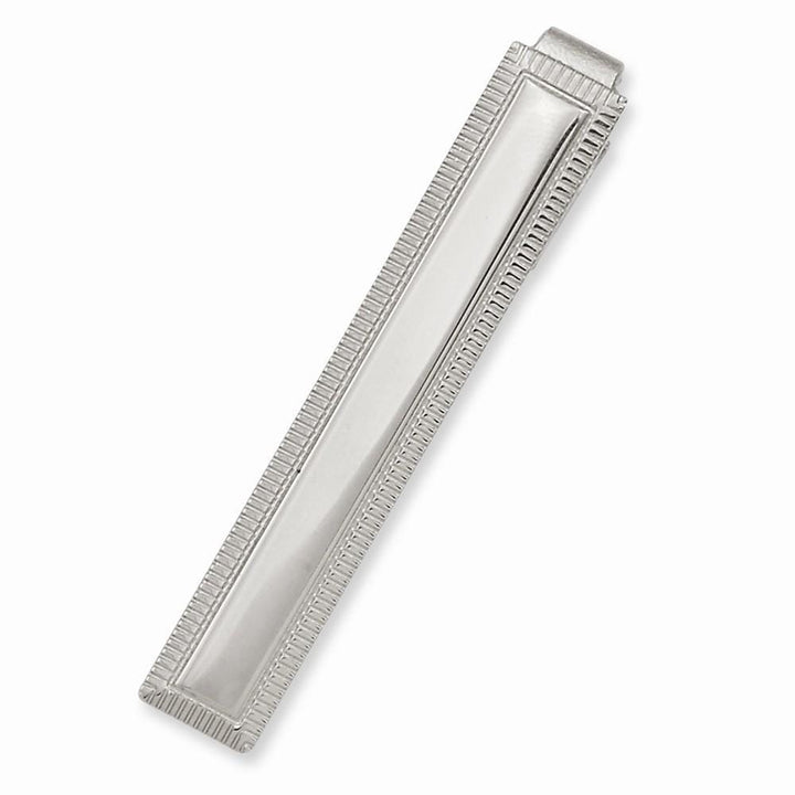 Rhodium Plated Lined Edge Tie Bar