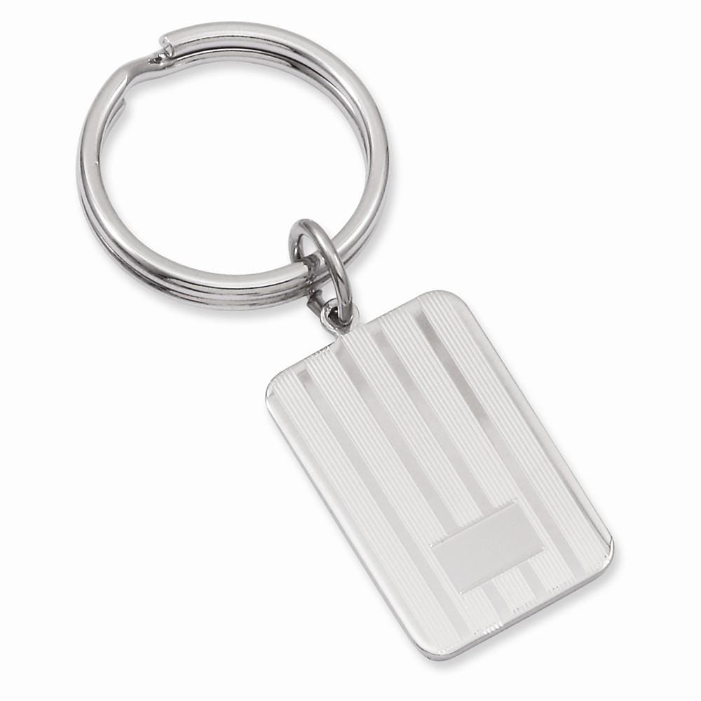 Rhodium Plated Lined Engravable Key Ring