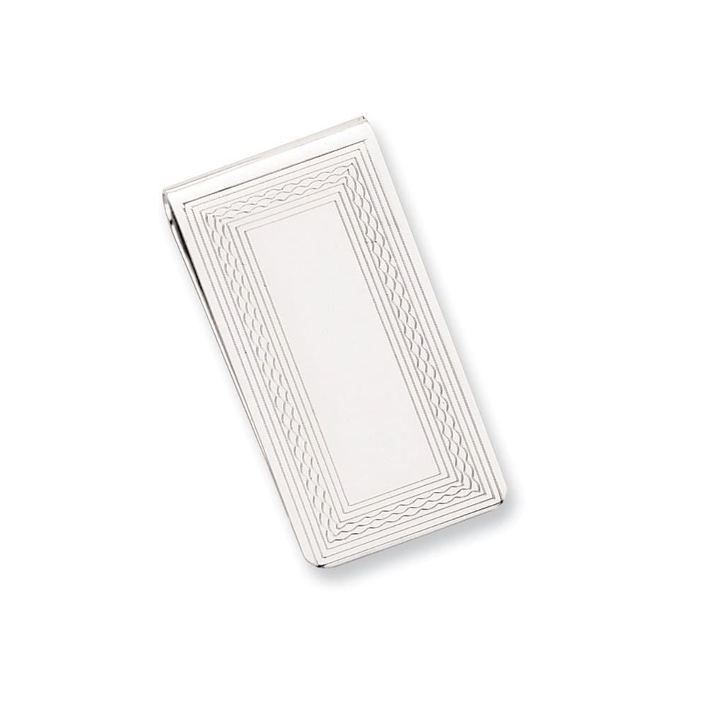 Rhodium Plated Patterned Border Money Clip