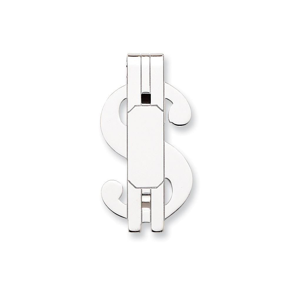 Rhodium Plated Polished Dollar Sign Money Clip