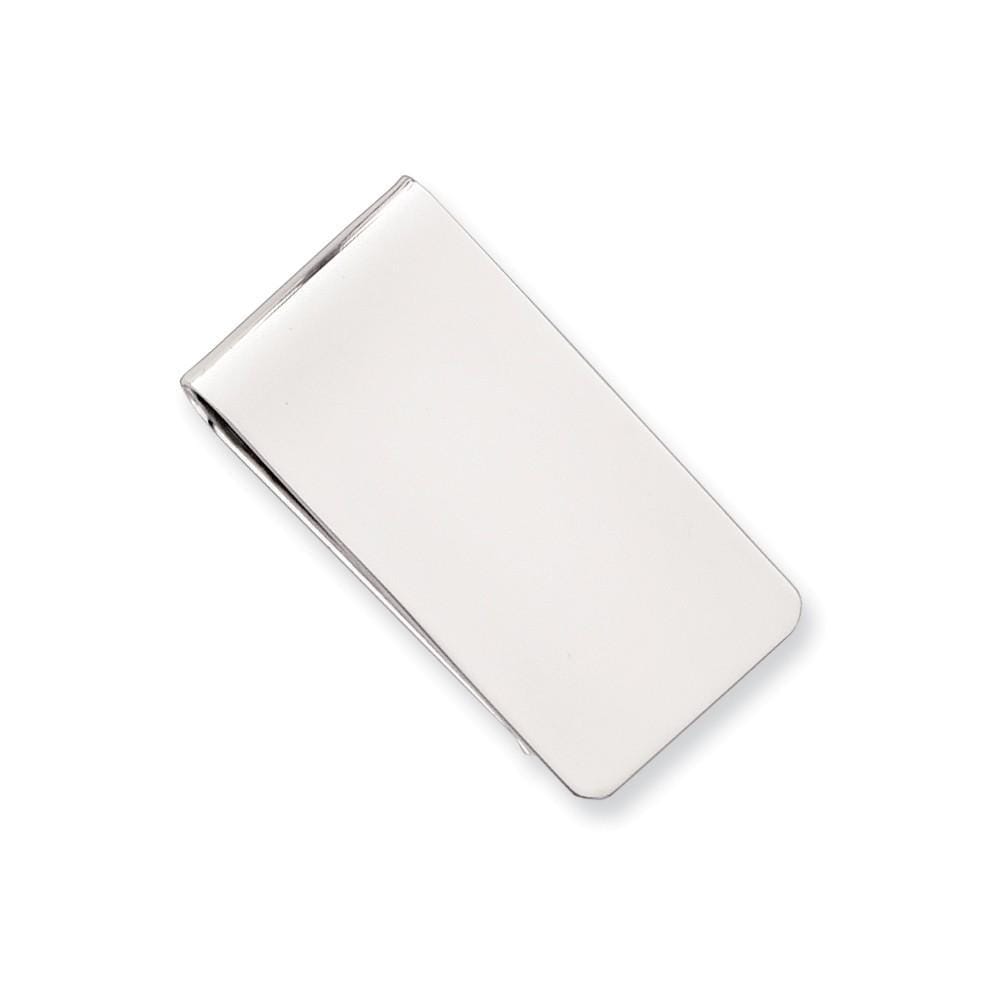 Rhodium Plated Polished Rectangle Money Clip