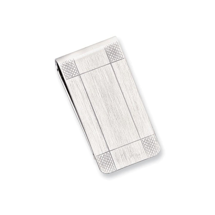 Rhodium Plated Satin Patterned Corner Money Clip