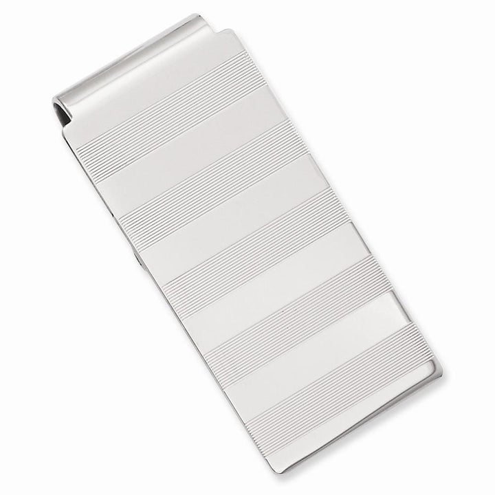 Rhodium Plated Stripes Engravable Money Clip
