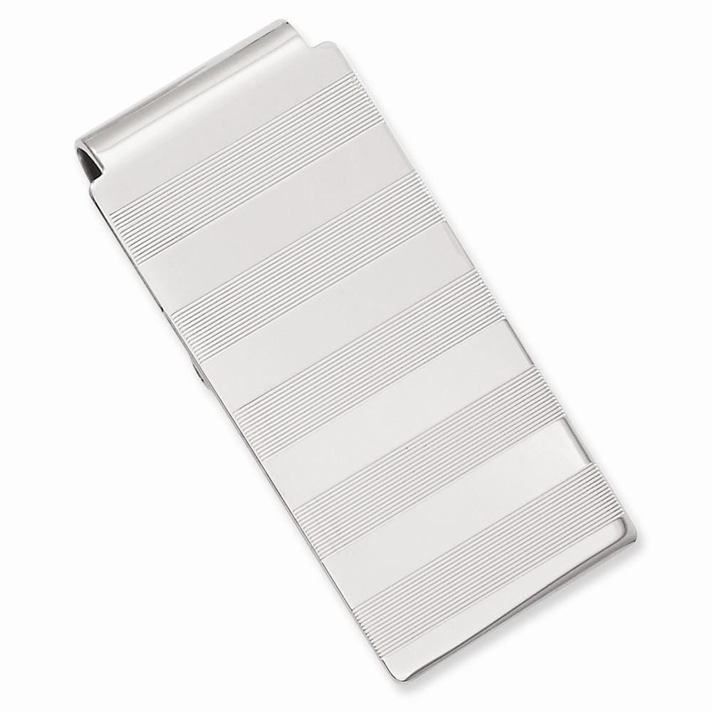 Rhodium Plated Stripes Engravable Money Clip