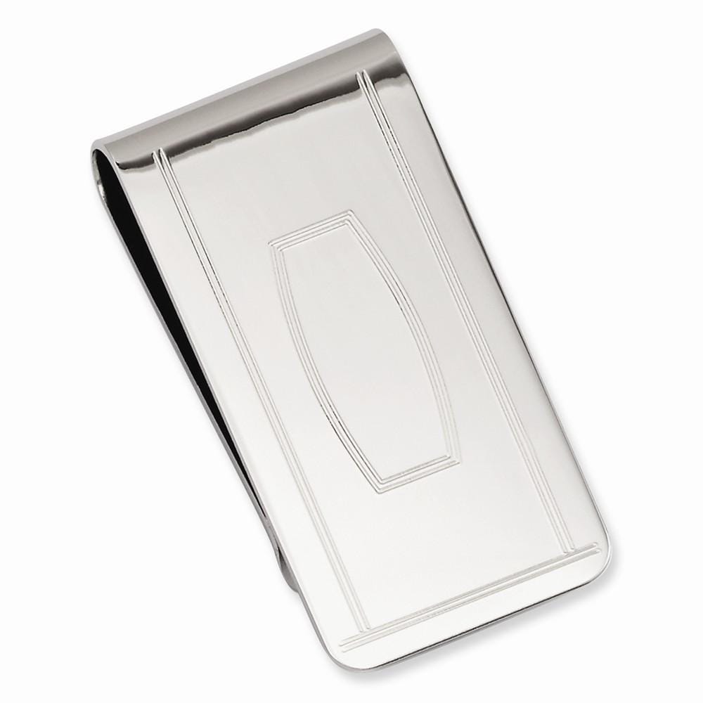 Rhodium Plated with Engravable Area Money Clip