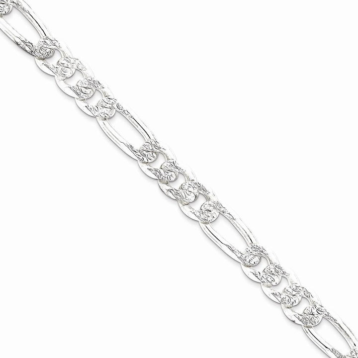 Silver 10.50-mm Solid Pave Flat Figaro Chain