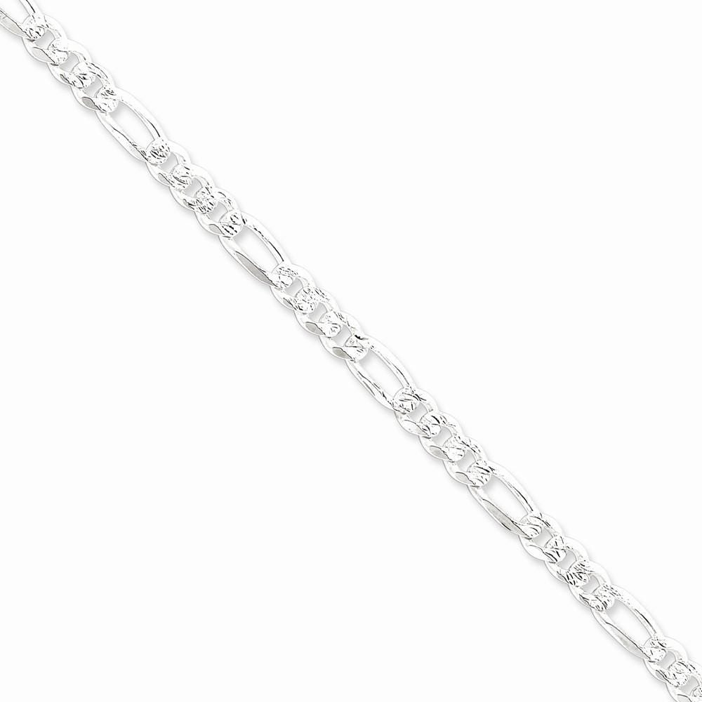 Silver 5.50-mm Solid Pave Flat Figaro Chain