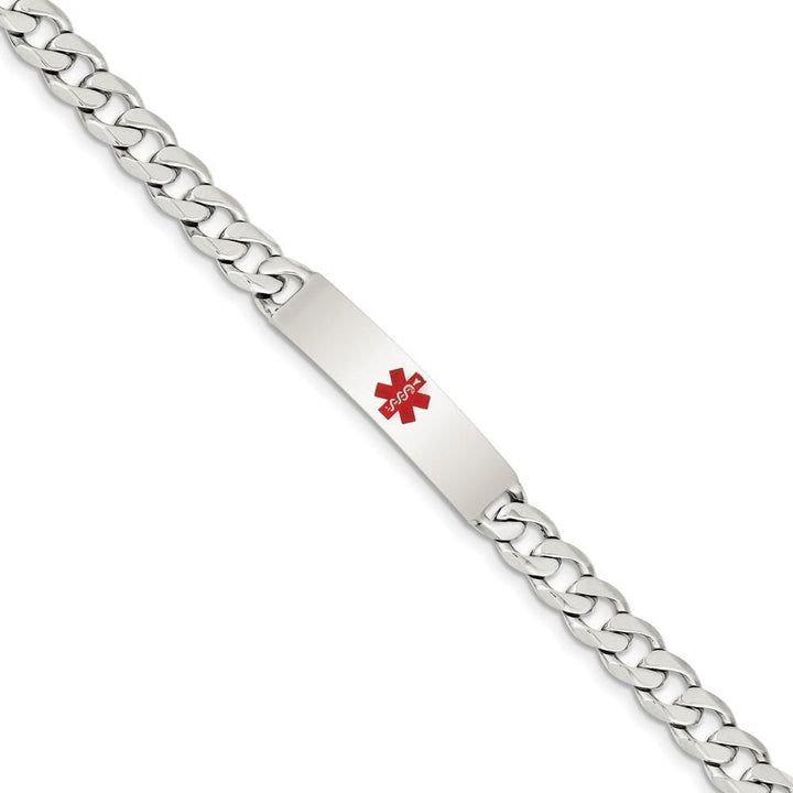 Silver 8-MM Wide Medical Curb Link 8.5 inch ID Bracelet.