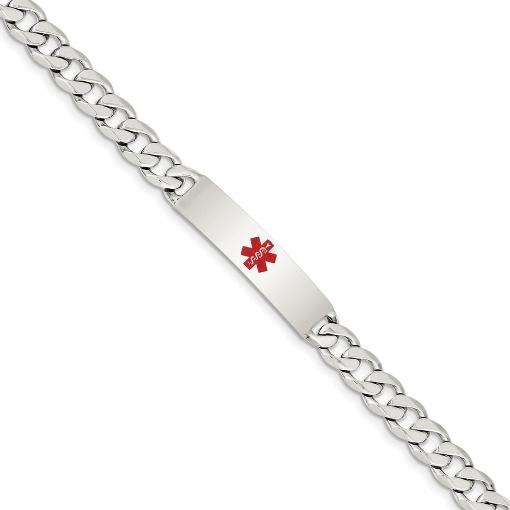 Silver 8-MM Wide Medical Curb Link 8.5 inch ID Bracelet.