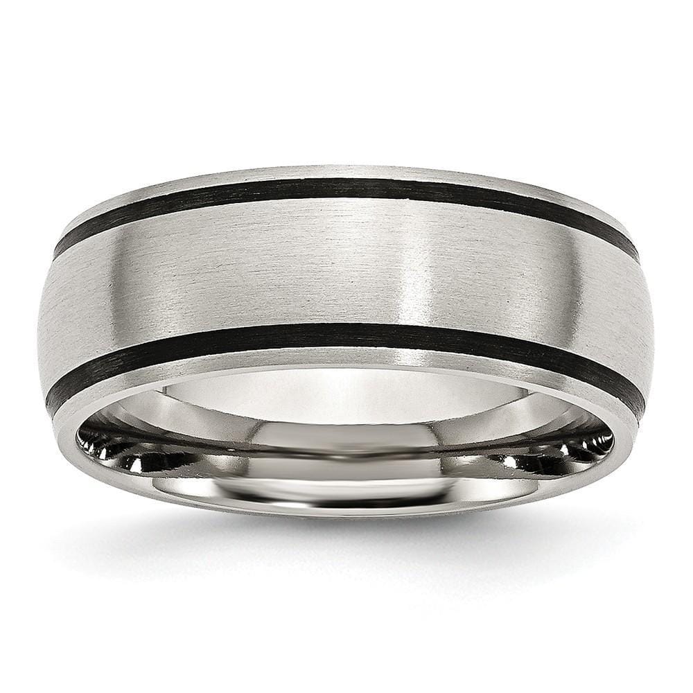 Stainless Steel Black Accent 8MM Satin Band