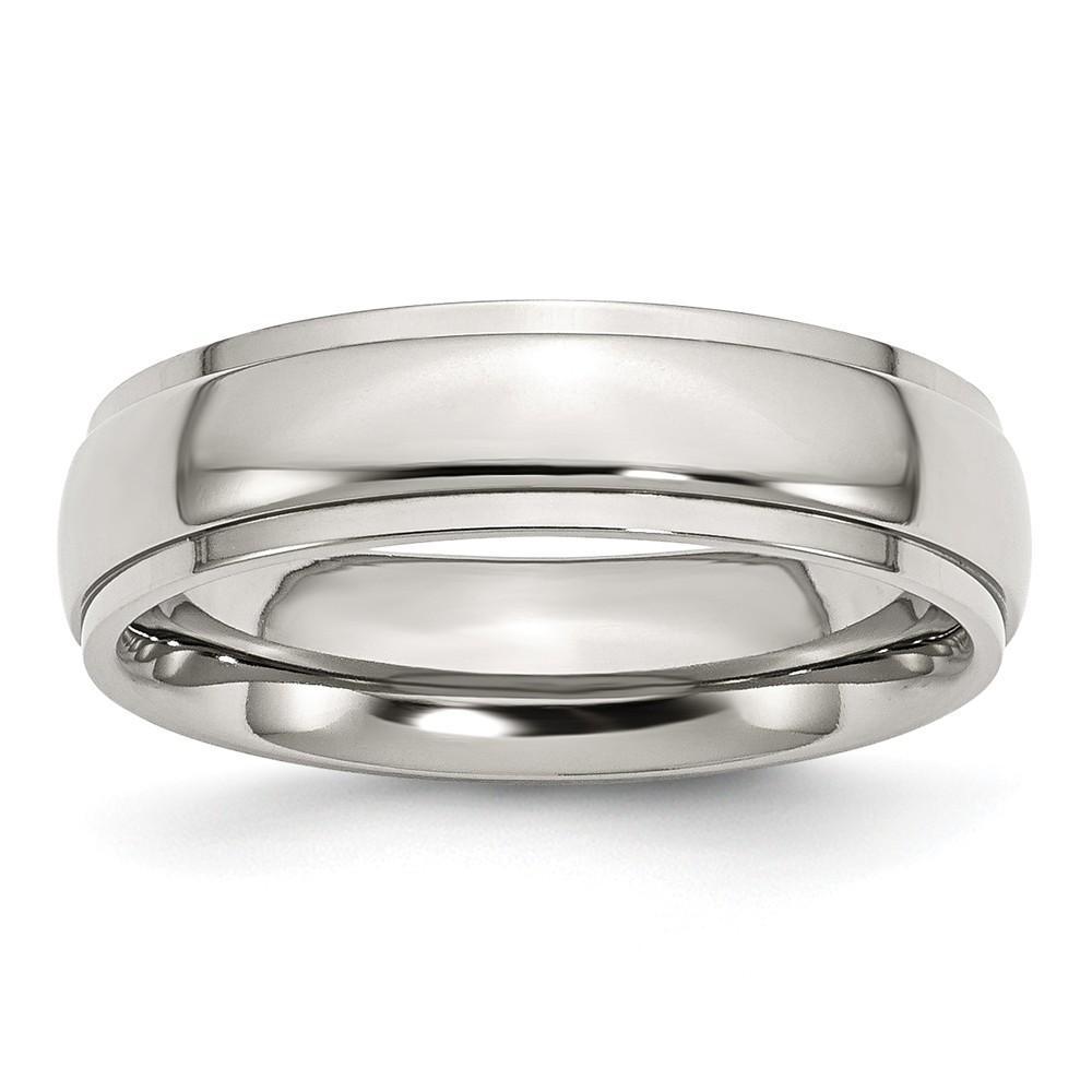 Stainless Steel Unisex Ridged Edge 6MM Ring