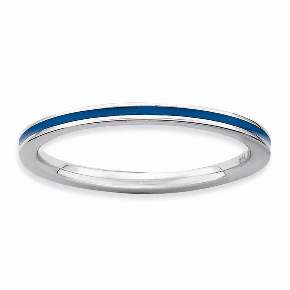 Sterling Silver Blue Enameled 1.5MM Ring