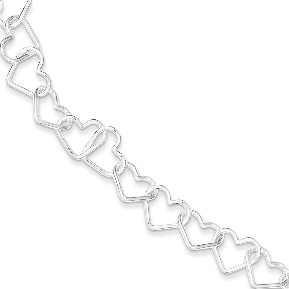 Sterling Silver Fancy Large Heart Link Bracelet