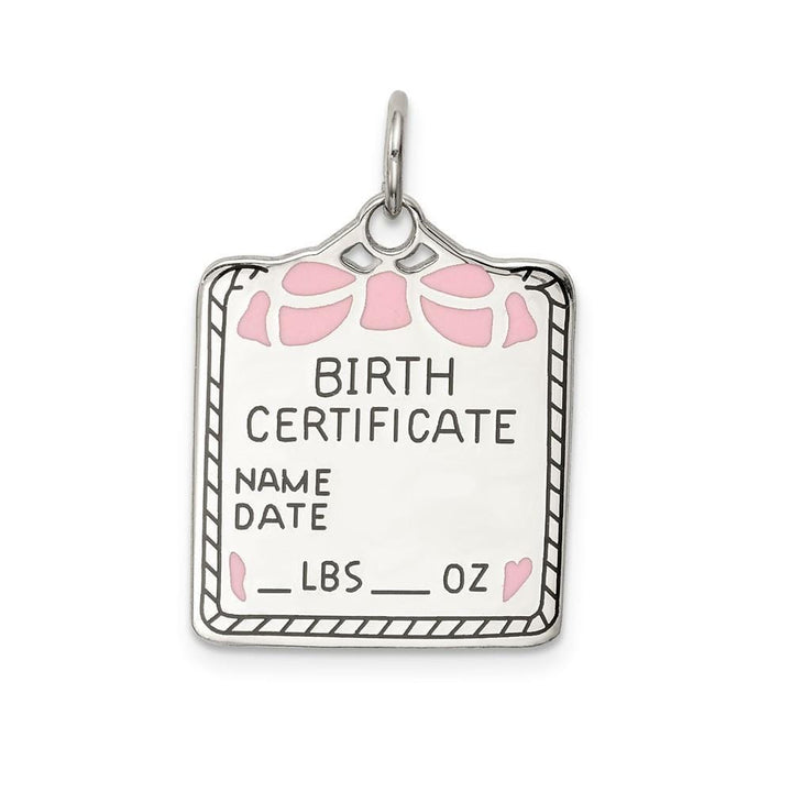 Sterling Silver Pink Birth Certificate Charm