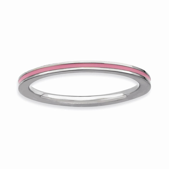 Sterling Silver Pink Enameled 1.5MM Ring