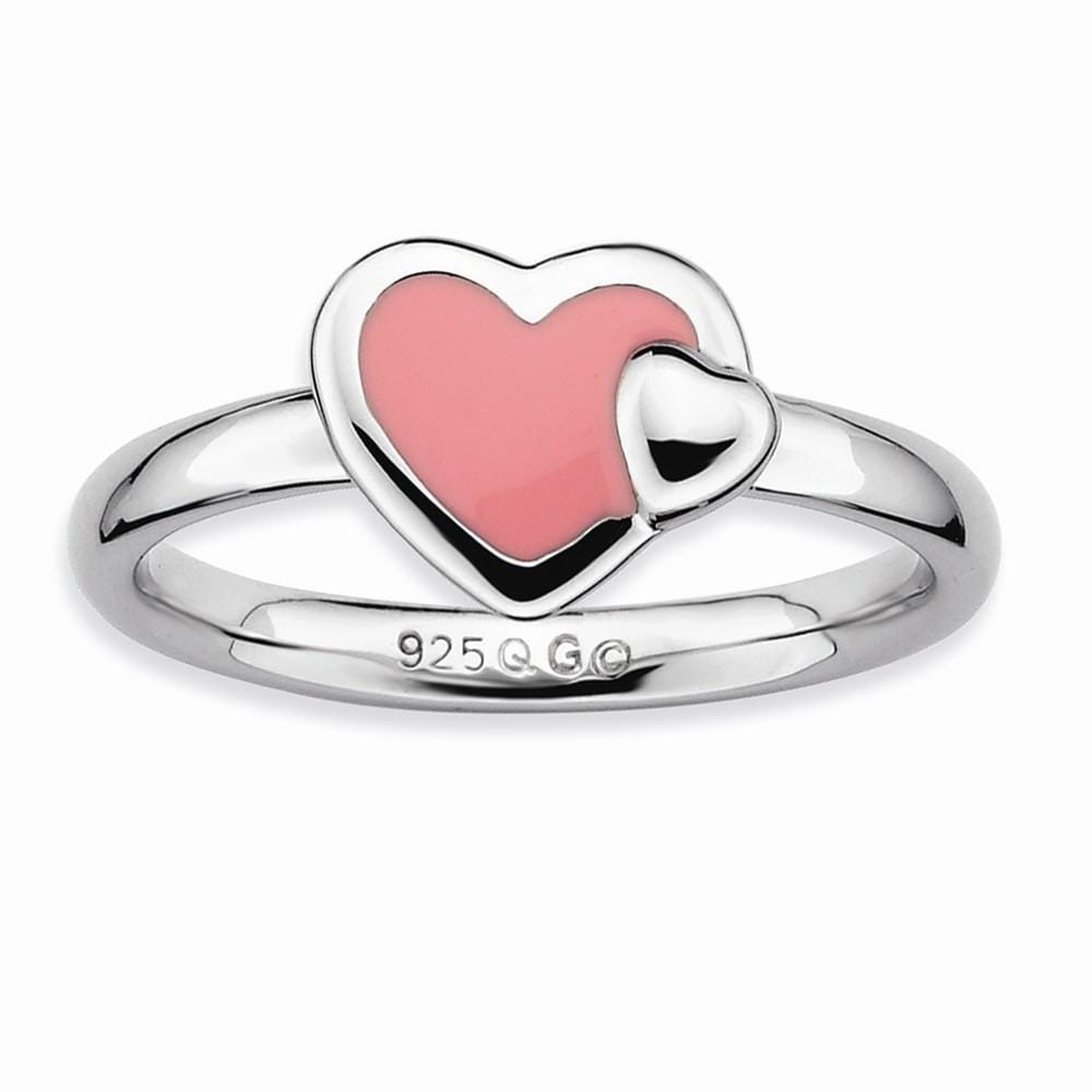 Sterling Silver Pink Enameled Heart Ring