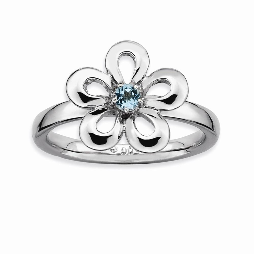 Sterling Silver Polished Blue Topaz Flower Ring