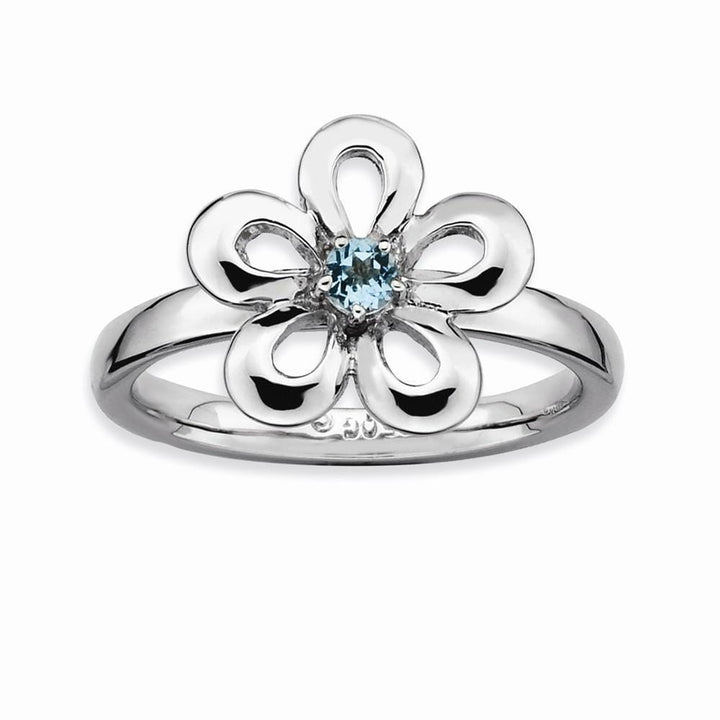 Sterling Silver Polished Blue Topaz Flower Ring